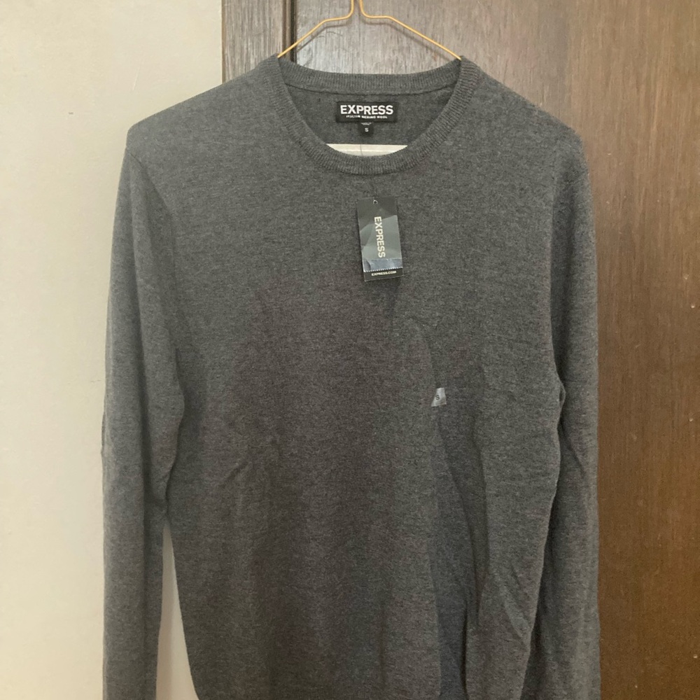 FLAWED NWT Express Italian Merino Wool Sweater Gray S (See Pics)